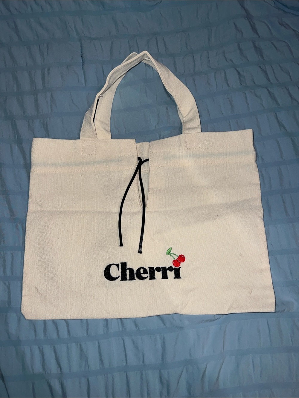 White Canvas Tote Bag with Cherry Accent